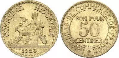 Frankreich 50 Centimes Mercury Seated - 1923