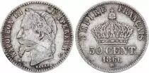 Frankreich 50 Centimes Napoleon III Head Laurel - 1866 BB Strasbourg Silver