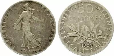 Frankreich 50 Centimes Semeuse - 1909 Silver