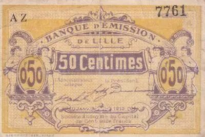Frankreich 50 Cents - Banque d\'�mission - Lille - 01-1915 - S�rie AZ 7761