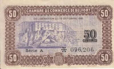 Frankreich 50 Cents - Belfort Chamber of Commerce - 12-10-1921 - Serial A