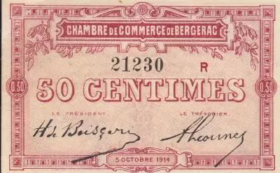 Frankreich 50 Cents - Bergerac Chamber of Commerce - 05-10-1914 - Seriel R