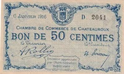 Frankreich 50 Cents - Chamber of Commerce - Ch�teauroux - 1916