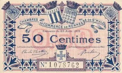 Frankreich 50 Cents - Chamber of commerce - Rennes - 1915