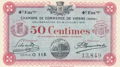 Frankreich 50 Cents - Vienne Chamber of Commerce - 08-07-1918 - Serial O.115