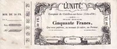 Frankreich 50 Francs - Banque de l\'Unit� - 1870 - AU