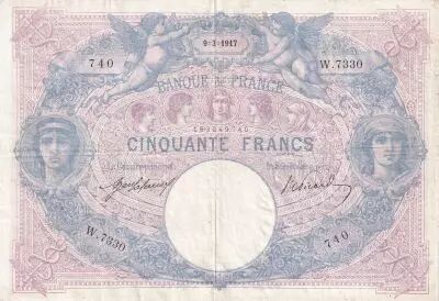Frankreich 50 Francs - Blue and pink - 09-03-1917 - Serial W.7330