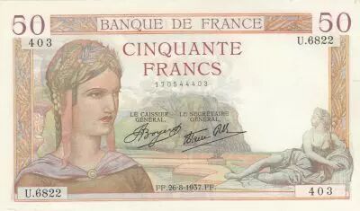Frankreich 50 Francs - Ceres - 26-08-1937 - Serial U.6822