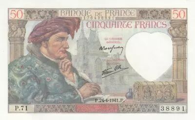 Frankreich 50 Francs - Jacques Coeur - 24-04-1941 - Serial P.71