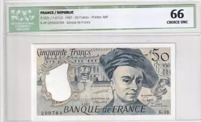 Frankreich 50 Francs - Quentin de la Tour - 1987 - Serial K.49 - ICG 66 Choice UNC