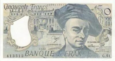 Frankreich 50 Francs - Quentin de la Tour - 1988 - Serial G.51 - Faute