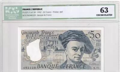 Frankreich 50 Francs - Quentin de la Tour - 1992 - Serial N.71- ICG 63UNC