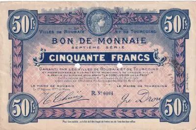 Frankreich 50 Francs - Ville -  Roubaix-Tourcoing - 7�me S�rie - 20-04-1916 -R6004