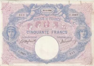 Frankreich 50 Francs Blue and pink - 10-05-1906 - PCGS VF35