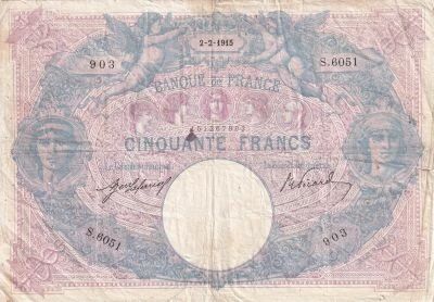 Frankreich 50 Francs Blue and Pink - February 2, 1915 - Series S.6051