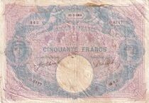 Frankreich 50 Francs Blue and Pink - March 12, 1915 - Series O.6117