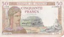Frankreich 50 Francs Ceres -  21-09-1939 - Serial j.11064 - P.81
