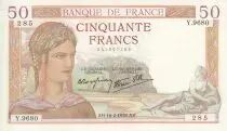 Frankreich 50 Francs C&eacute;r&egrave;s - 16/2/1939 - Serial  Y. 9680
