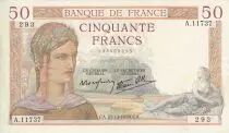 Frankreich 50 Francs C&eacute;r&egrave;s - 21/12/1939  - Serial  A. 11737