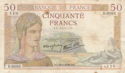 Frankreich 50 Francs Ceres - 28-04-1938 - Serial K.8222