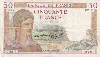 Frankreich 50 Francs Ceres - 28-04-1938 - Serial Q.8213