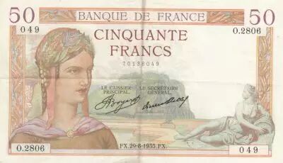 Frankreich 50 Francs Ceres - 29-08-1935 - Serial G.806 - VF