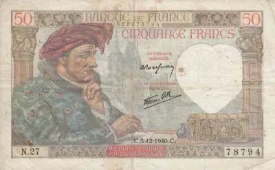 Frankreich 50 Francs Jacques Coeur - 05-12-1940 Serial N.27 - F