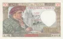 Frankreich 50 Francs Jacques Coeur - 08-01-1942 Serial G.163-60016