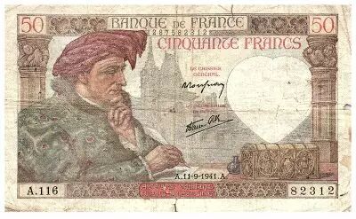 Frankreich 50 Francs Jacques Coeur - 11-09-1941 - Serial A.116 - Fay.19.14