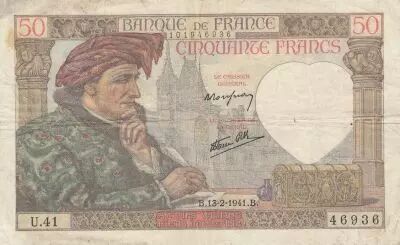 Frankreich 50 Francs Jacques Coeur - 13-02-1941 Serial U.41