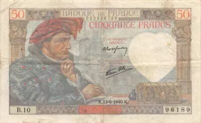 Frankreich 50 Francs Jacques Coeur - 13-06-1940 Serial B.10 - F