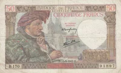 Frankreich 50 Francs Jacques Coeur - 15-05-1942 Serial B.170 - F+
