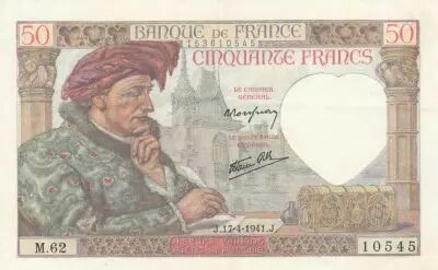 Frankreich 50 Francs Jacques Coeur - 17-04-1941 Serial M.62 - XF