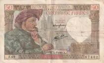 Frankreich 50 Francs Jacques Coeur - 17-07-1941- Serial Z.92 - F to VF - P.93
