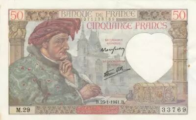 Frankreich 50 Francs Jacques Coeur - 23-01-1941 Serial M.29 - VF+