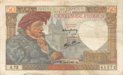 Frankreich 50 Francs Jacques Coeur - 24-04-1941 Serial A.73 - VF
