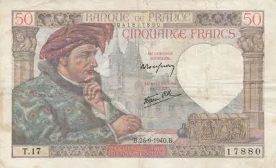 Frankreich 50 Francs Jacques Coeur - 26-01-1940 Serial T.17 - F+