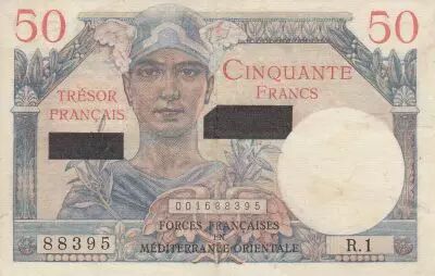 Frankreich 50 Francs Mercury, French Treasury  -Suez - 1956 - Serial R.1 88395