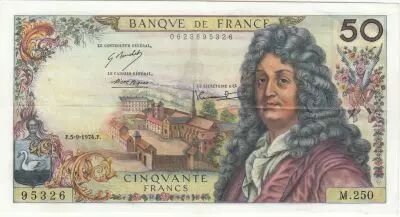 Frankreich 50 Francs Racine - 05-09-1974 Serial M.250 - VF+