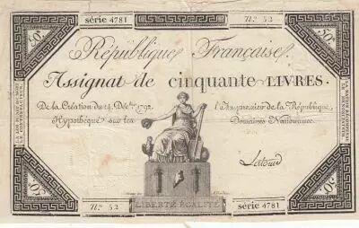 Frankreich 50 Livres - 14 December 1792 - French Republic - Sign. Latour - Serial 4781