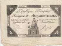 Frankreich 50 Livres - France seated - 14-12-1792 - Sign. Baret - Serial 5497