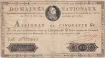 Frankreich 50 Livres Bust of Louis XVI - 29-09-1790 Serial 6A - Sign. Loiselet - G+