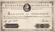 Frankreich 50 Livres Bust of Louis XVI - 31-08-1792 Serial F - VF