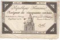 Frankreich 50 Livres France seated - 14-12-1792 - Sign. Andr� - F+