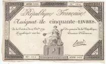 Frankreich 50 Livres France seated - 14-12-1792 - Sign. Barraud - F+