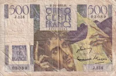 Frankreich 500 Francs - Chateaubriand - 02-01-1953 - Serial J.134 - P.129
