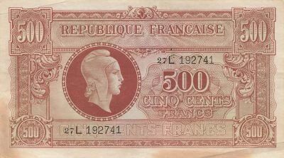Frankreich 500 Francs - Marianne - 1945 - Serial 27L