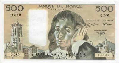 Frankreich 500 Francs - Pascal - 02-01-1992 - Serial Q.380