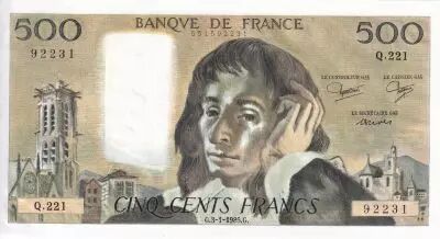 Frankreich 500 Francs - Pascal - 03-01-1985 - Serial Q.221 - P.156
