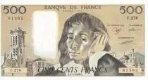 Frankreich 500 Francs - Pascal - 03-03-1988 - Serial E.276 - P.156